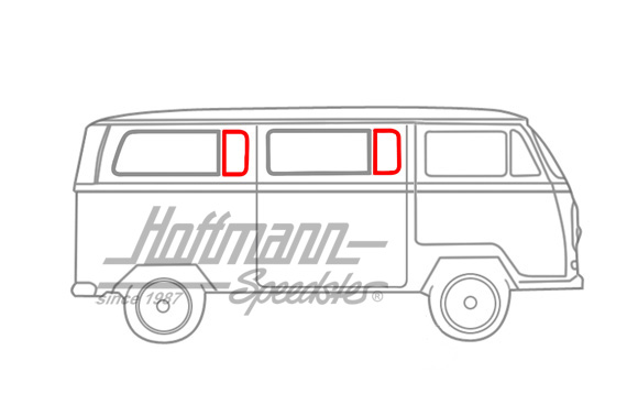 Joint de vitre latéral, petit, arrière + milieu                                                     