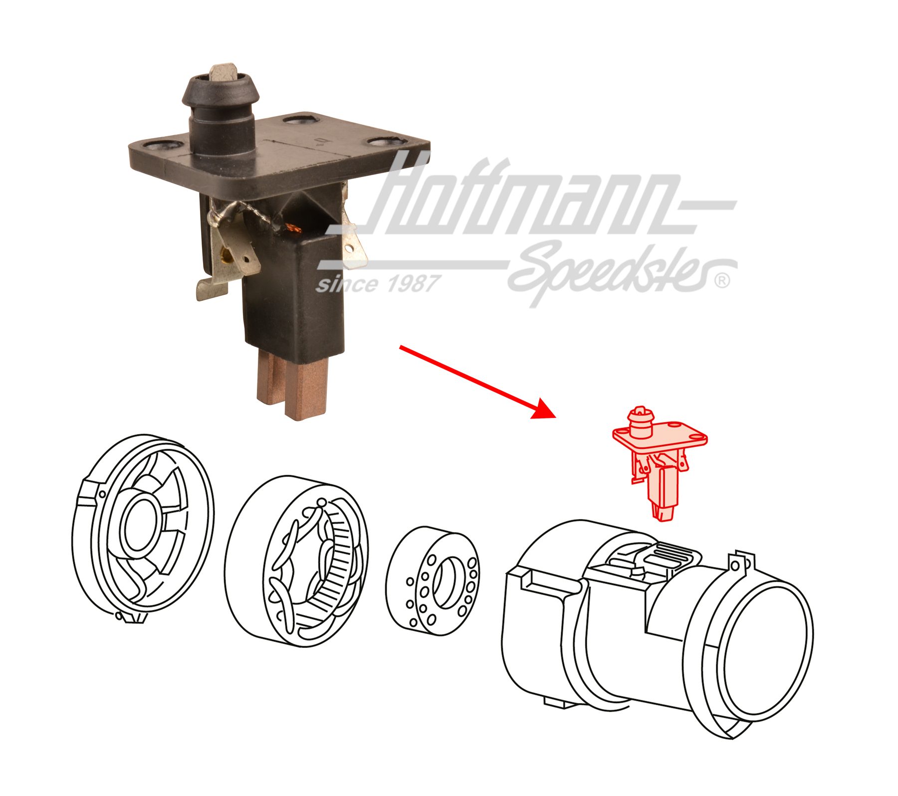 Cadre support, balai en charbon (AL82) | 040 903 503 1 | 020-1266-08