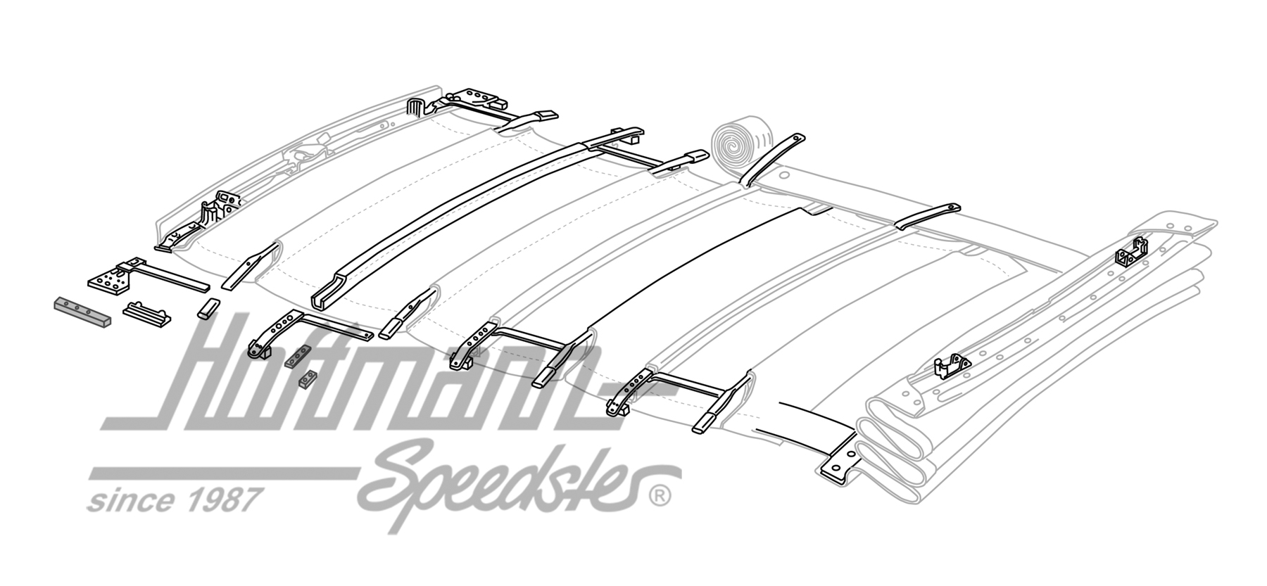 Jeu pour réparation, guide de toit pliant, Cox/Bus T1                                               