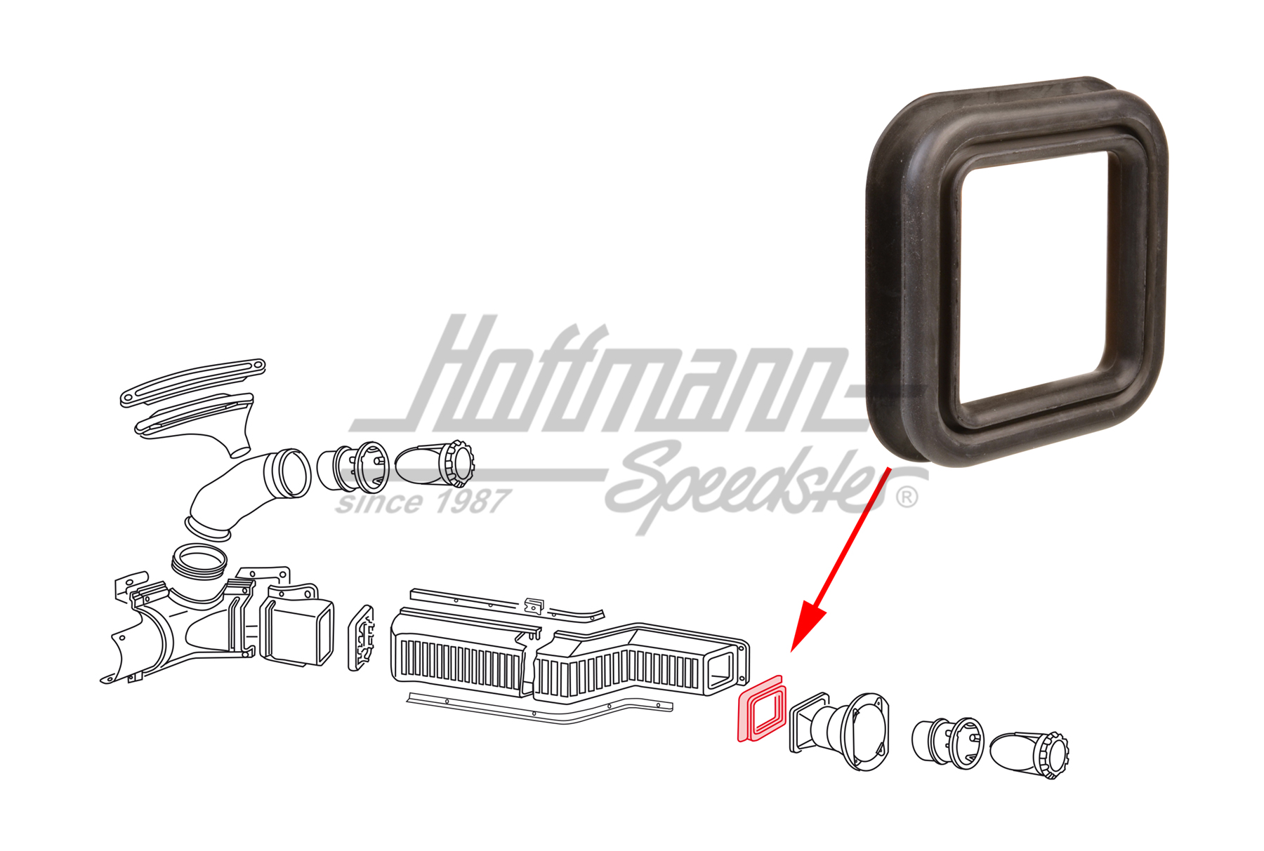 Joint, conduit d'air, colonne-B, gauche/droite | 221 259 207 | 090-1302-42