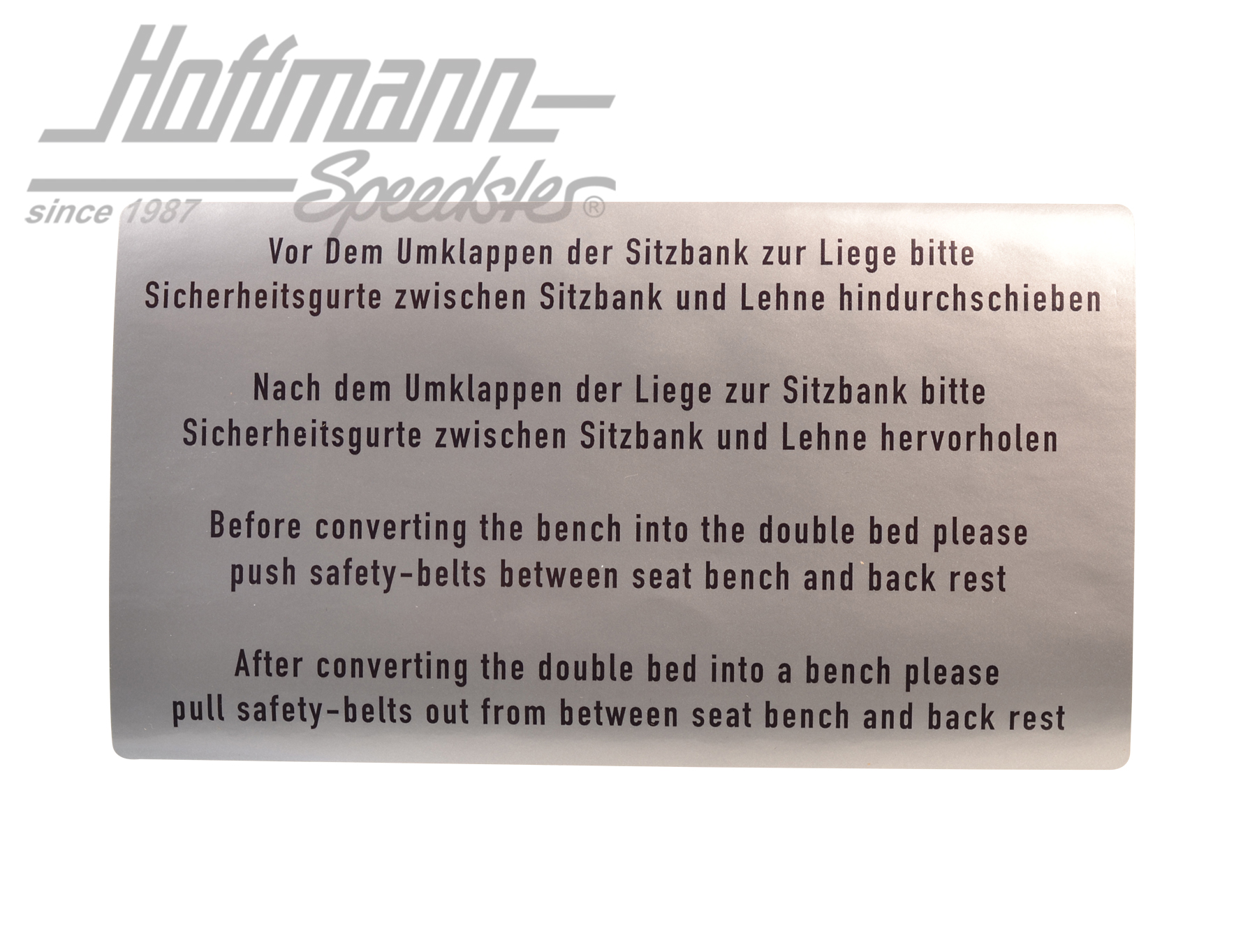 Autocollant "bench/safety belts" |  | 021-0198-50