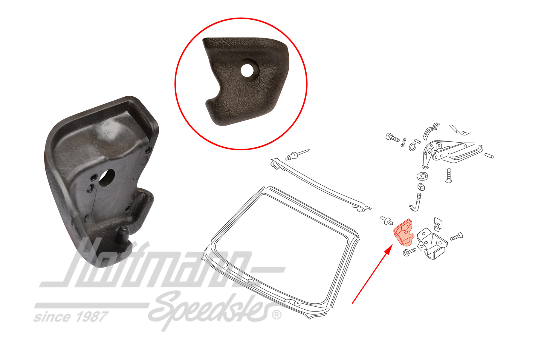 Cache, fermeture de capote, en haut, gauche | 155 871 393 B O1C | 180-4410-01