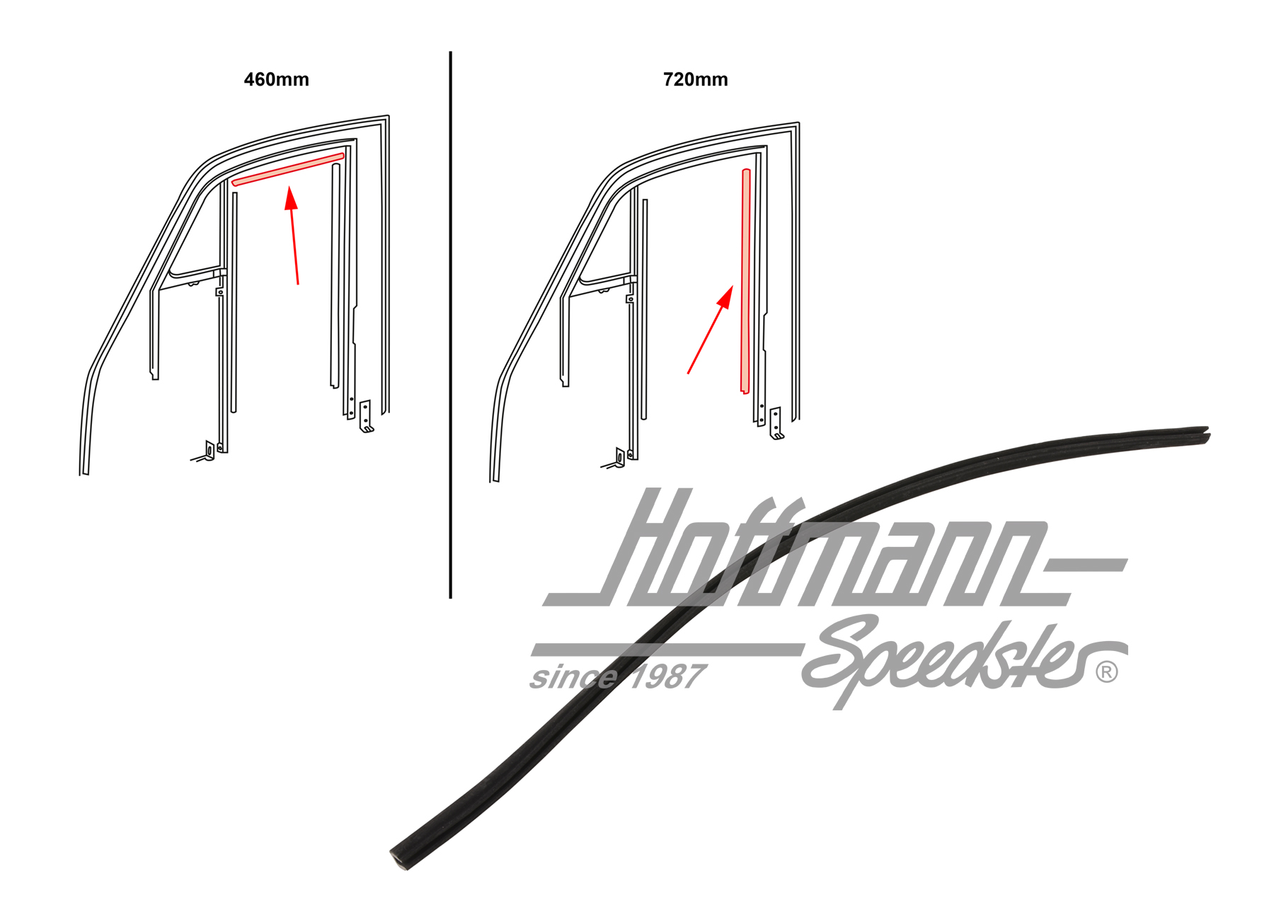 Joint, vitre de porte, en haut/arrière                                                              