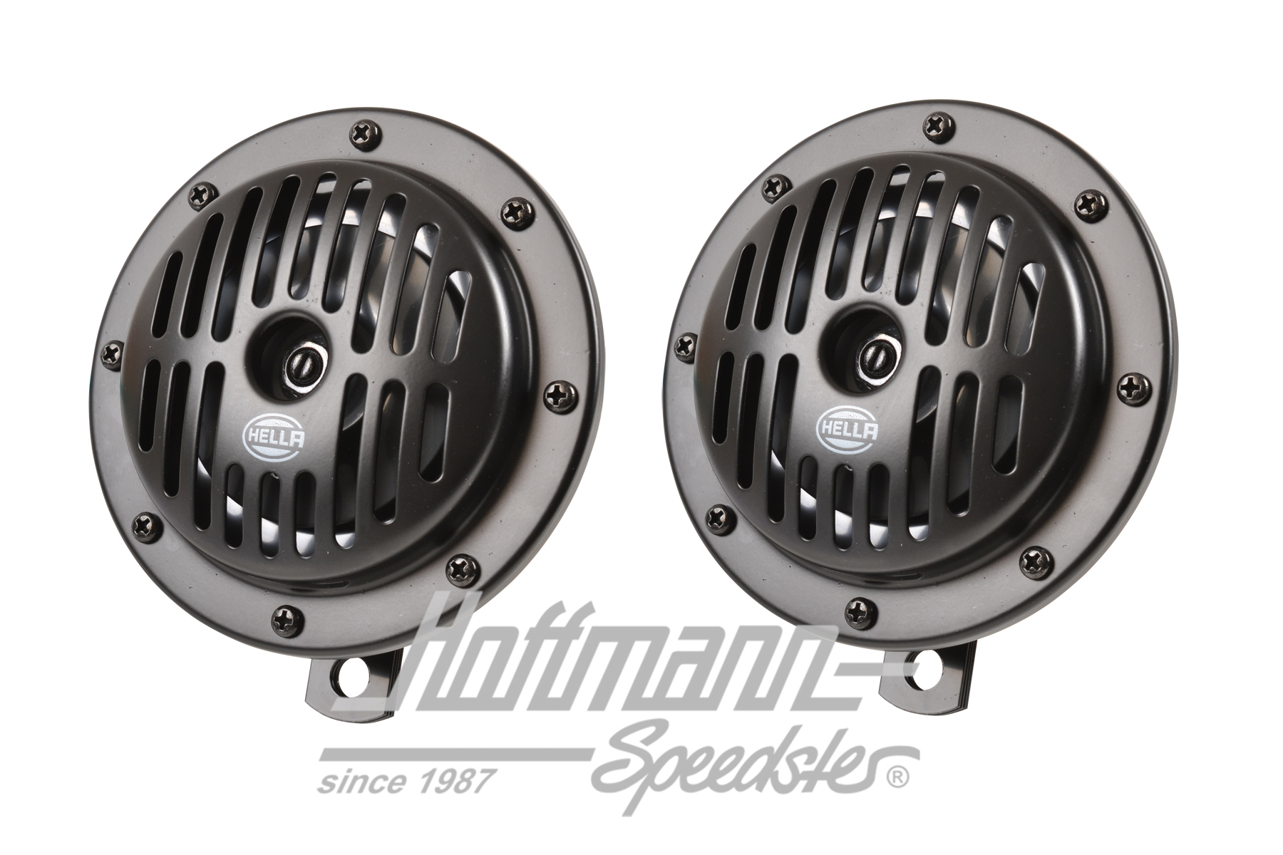 Klaxon, paire, noir, 12V, 130mm, Hella | 3CB 004 811-042 | 020-4446-13