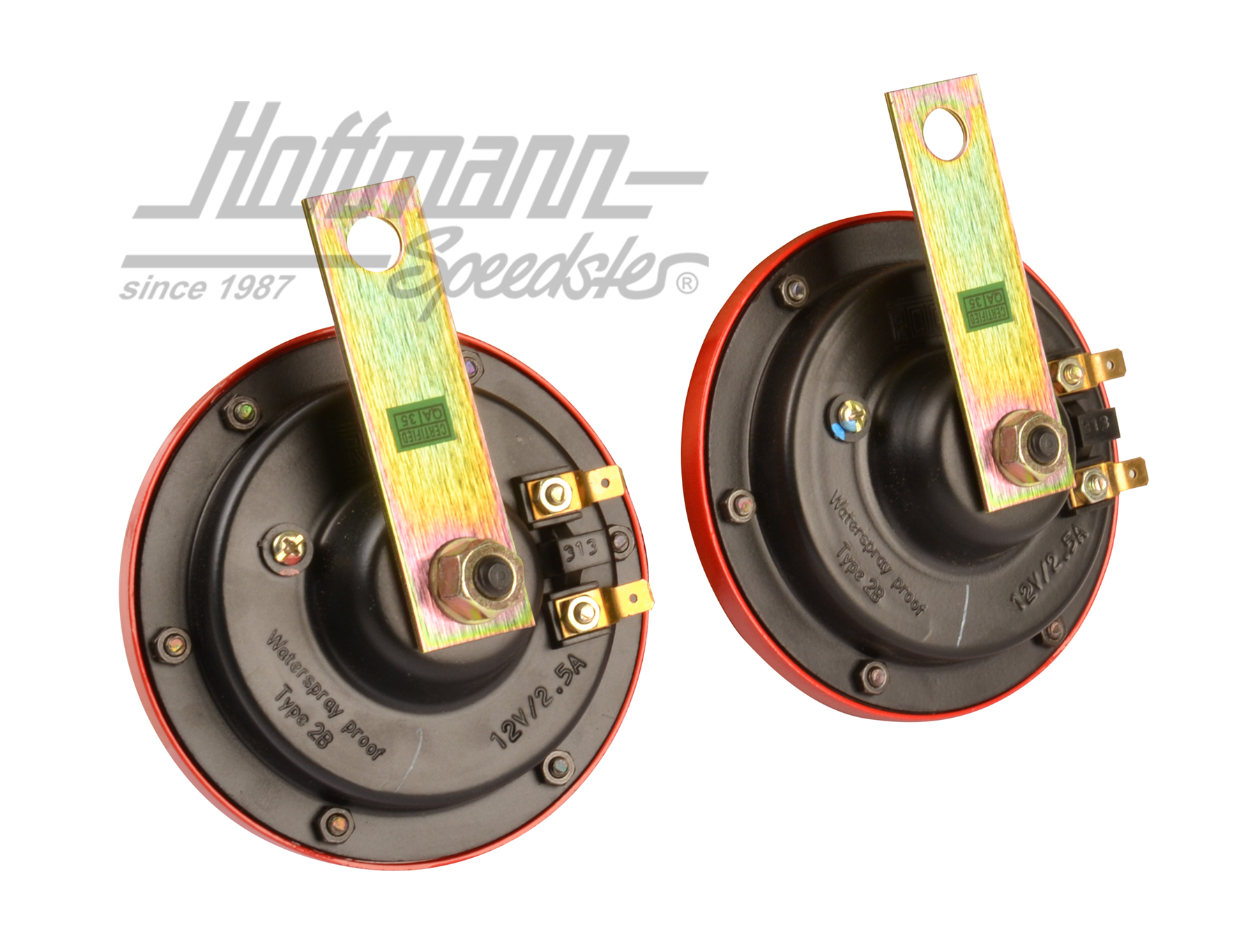 Klaxon, paire, rouge/noir, 12V, 110mm                                                               