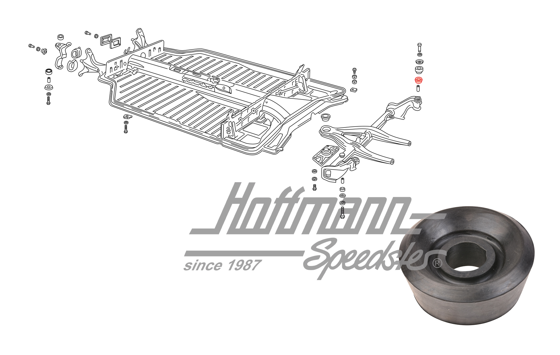 Caoutchouc, essieu arrière/châssis, extérieur, en bas | 311 899 155 | 069-8090-28