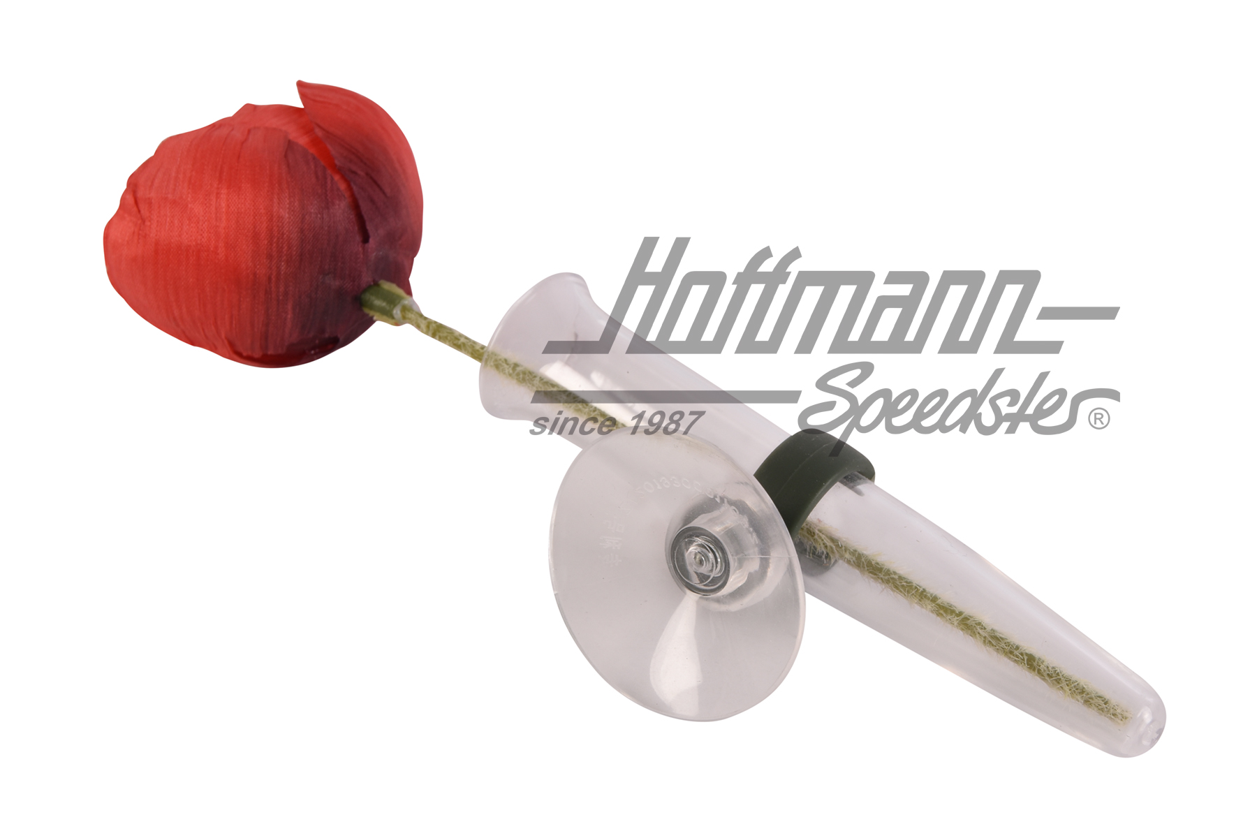 Vase à fleurs, plexiglas, avec fleur rouge                                                          