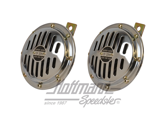 Klaxon, paire, chromé/noir, 12V, 120mm | --- --- --- | 020-4446-10