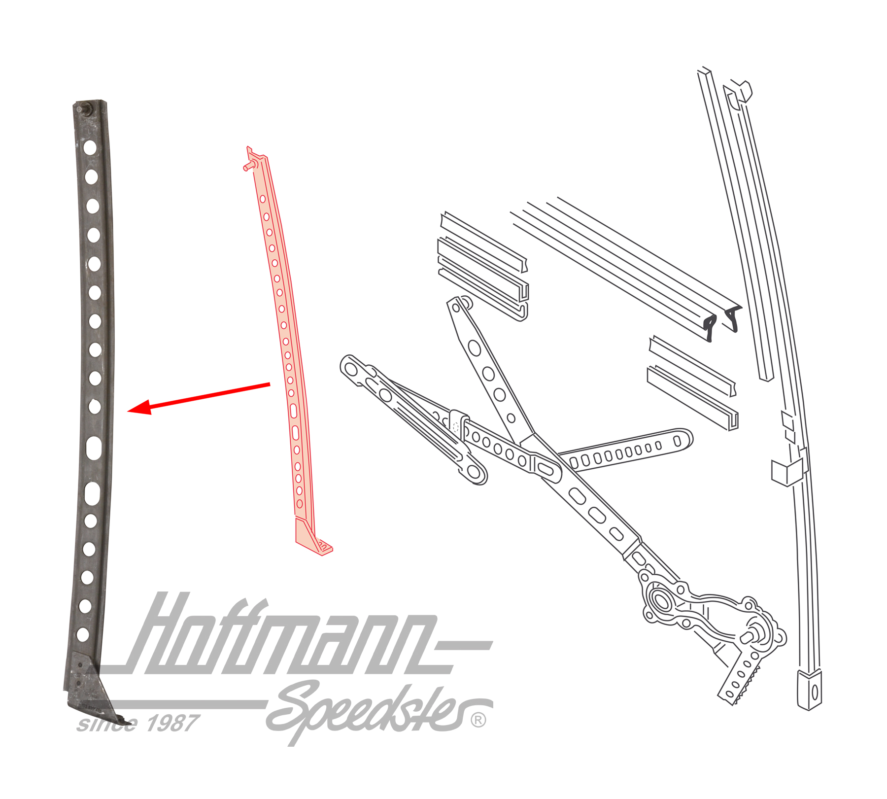 Glissière, lève-vitre
, arrière, gauche | 155 837 415 | 180-1254-11