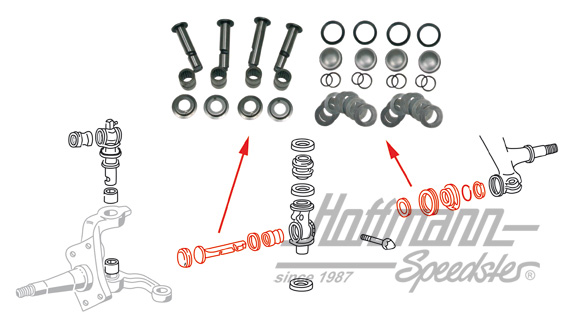 Jeu de pivots de suspension, Bus T1, complet, 22mm                                                  