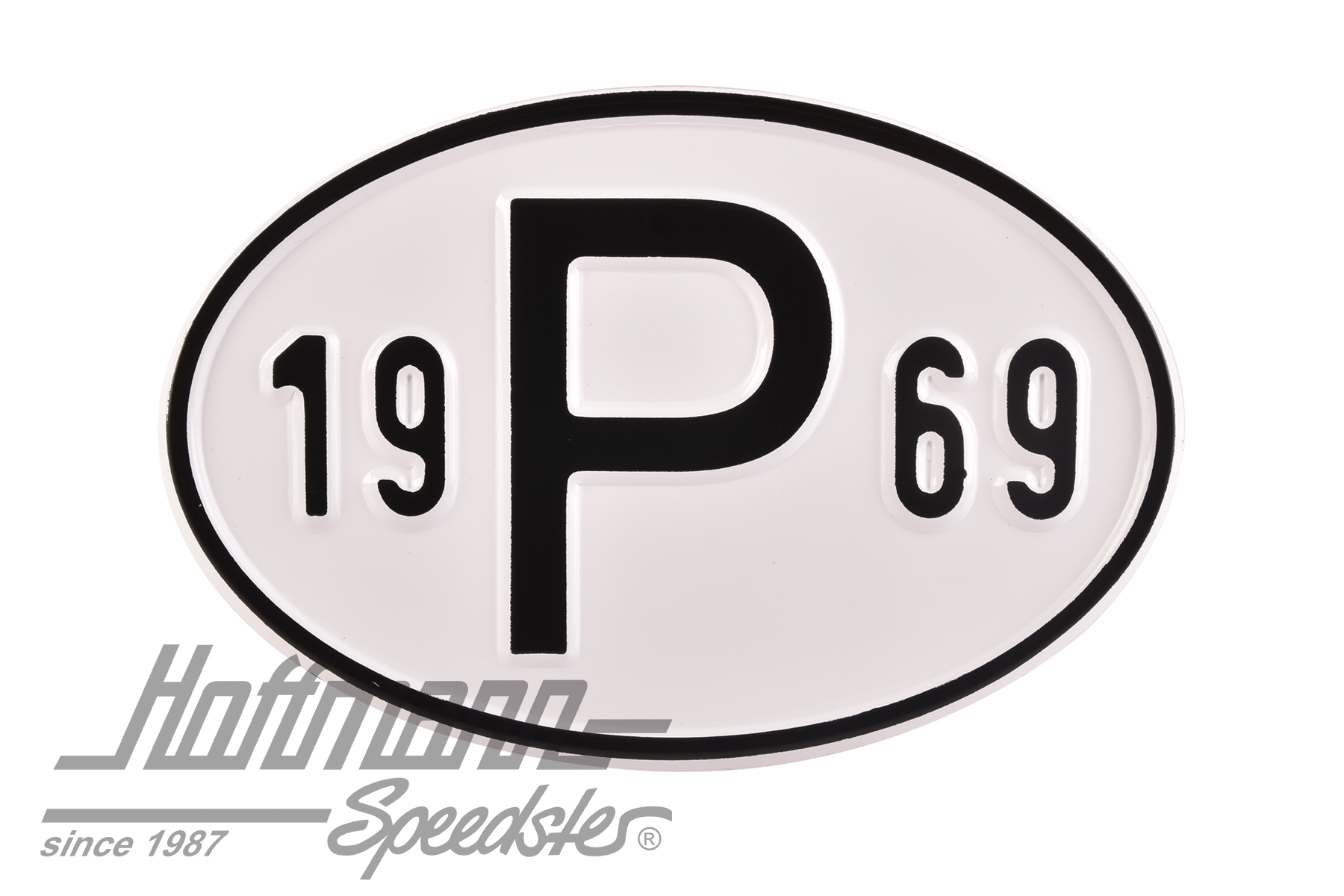 Plaque de nationalité "P", alu, avec année "1969"                                                   