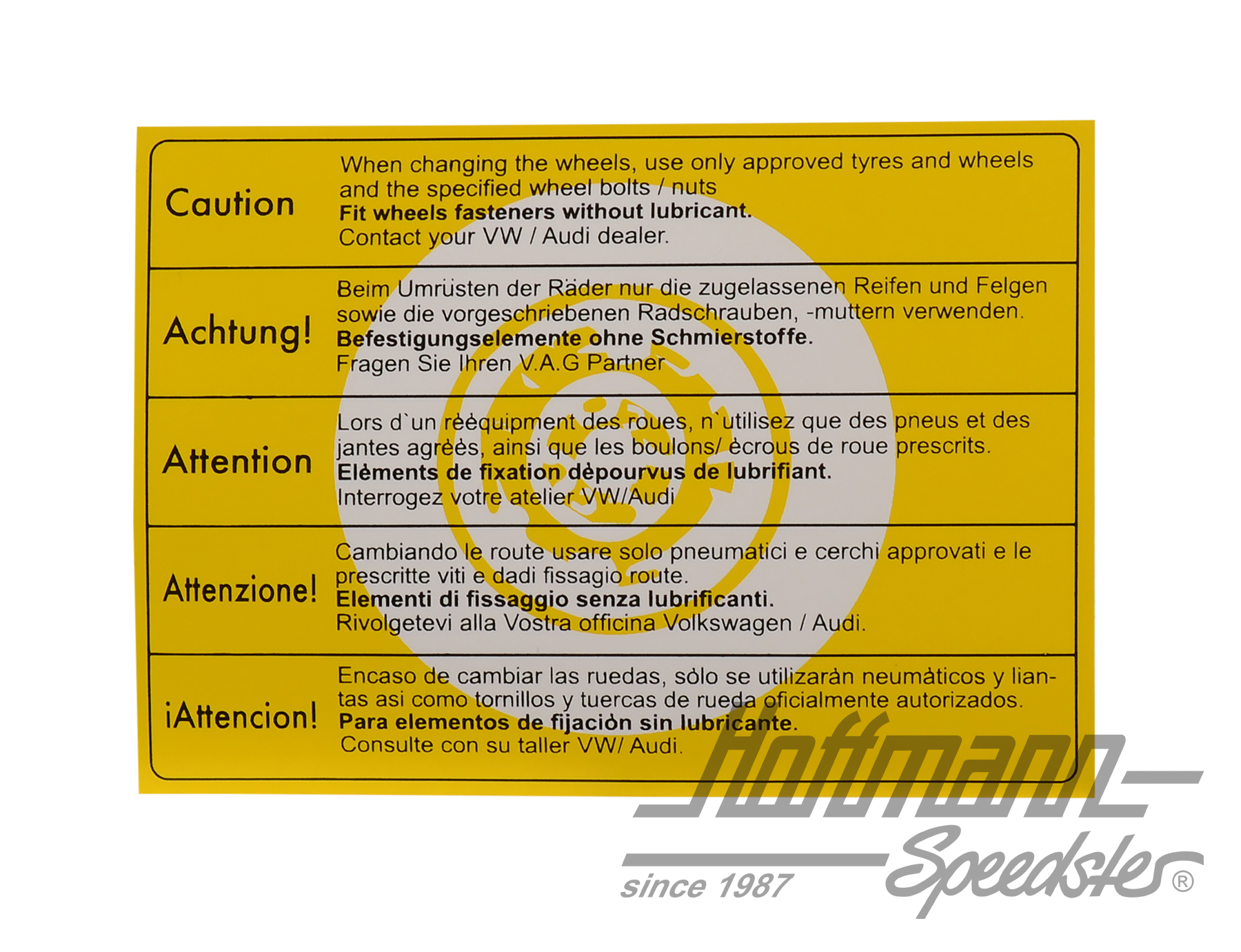 Autocollant "Attention changement de pneu", grand | 255 010 014 T | 021-0199-91