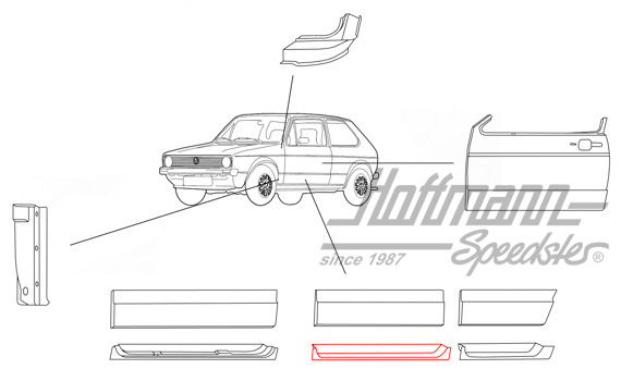 Partie intérieure de porte, en bas, 4-portes, AV, gauche                                            