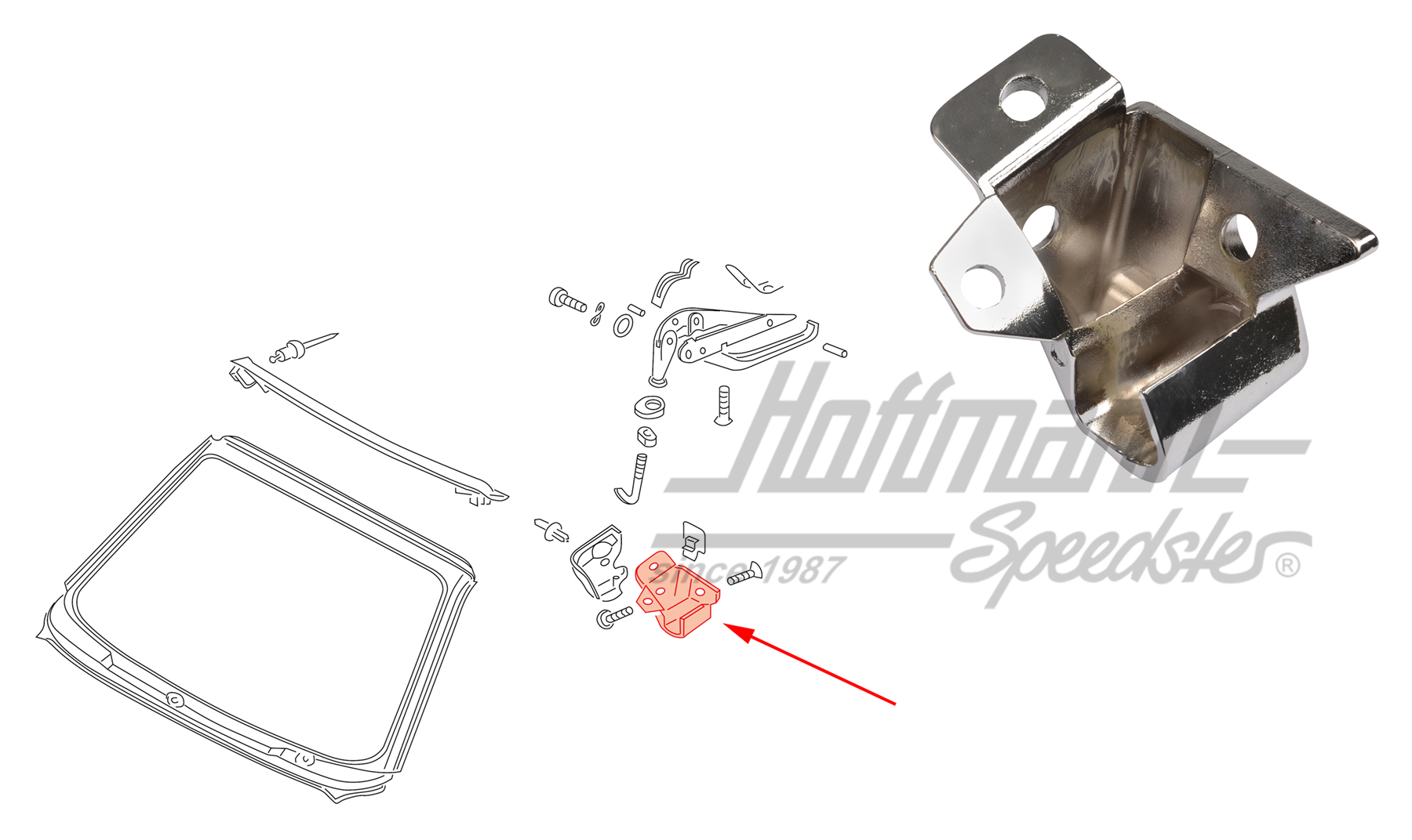 Fermeture de capote, en bas, gauche, chromé | 155 871 385 B | 180-4416-01