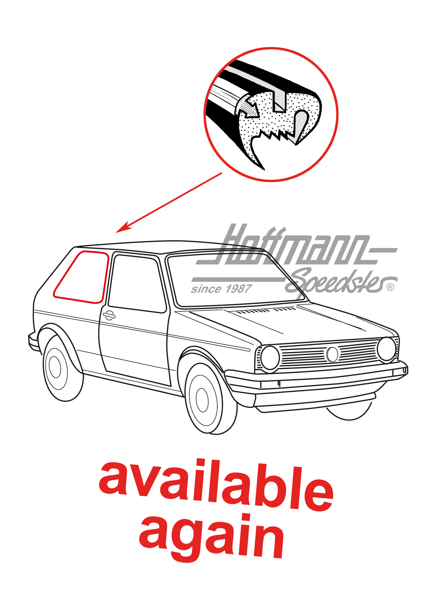 Joint de vitre latérale, Golf 1, arrière, droite | 171 845 322 A | 180-7142