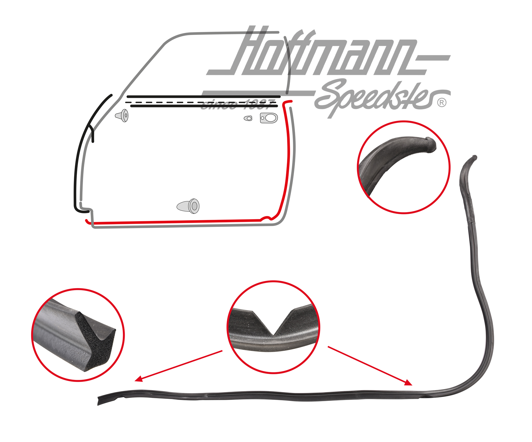 Joint de porte, Karmann Ghia, gauche | 141 931 731 C | 060-0015-01