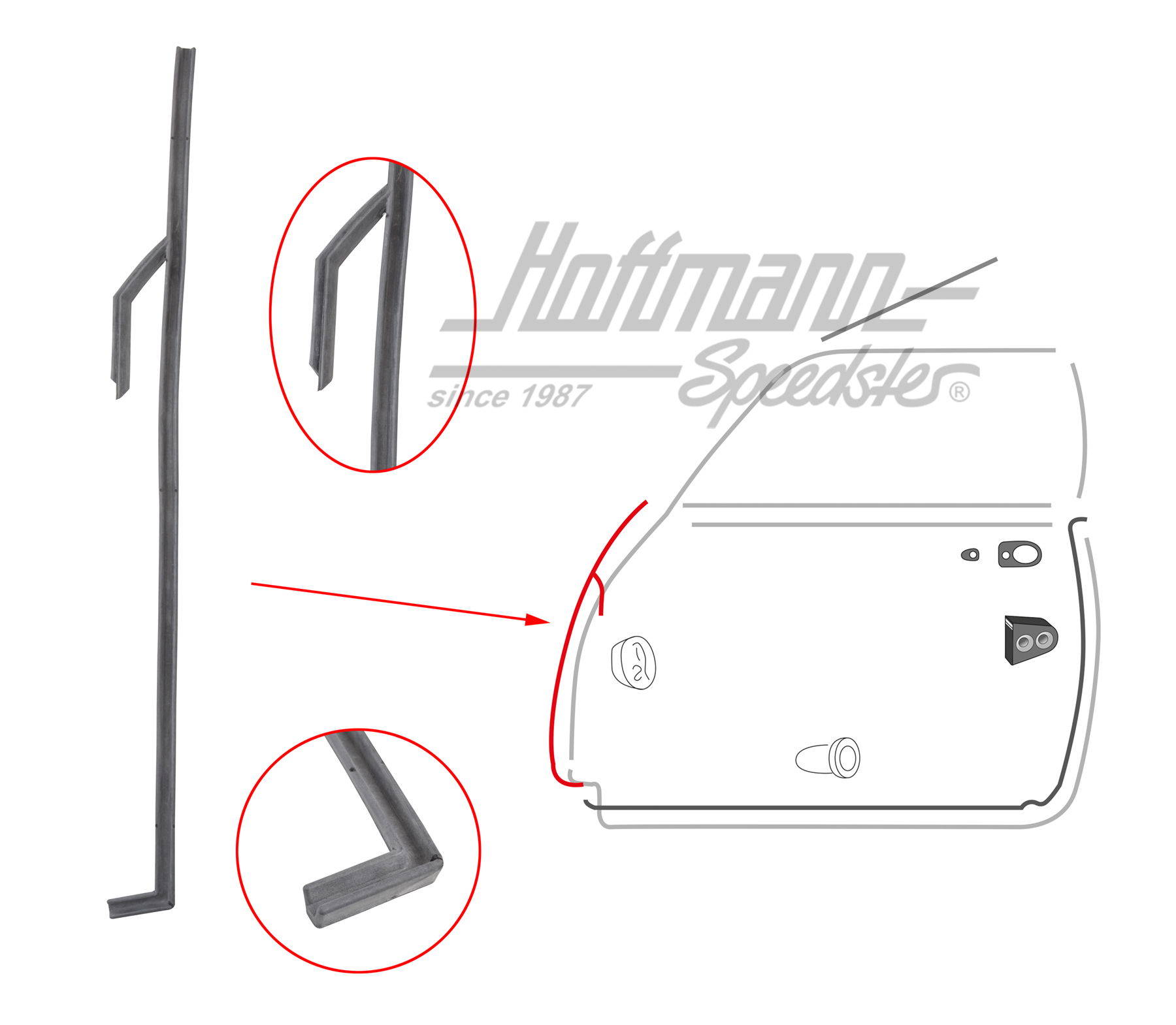 Joint de montant de porte, Karmann Ghia, gauche | 141 831 711 A | 060-0031