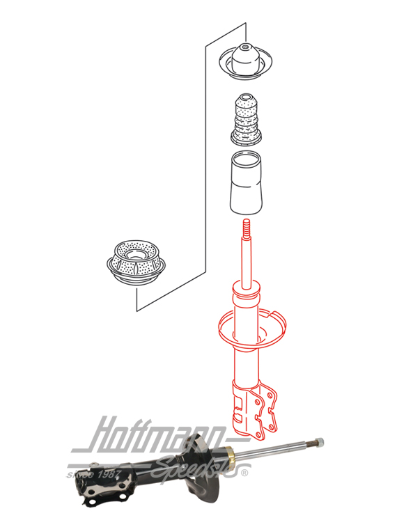 Jambe de suspension avec amortisseur, avant, gaz | 1H0 413 031 A-Gas | 204-3500