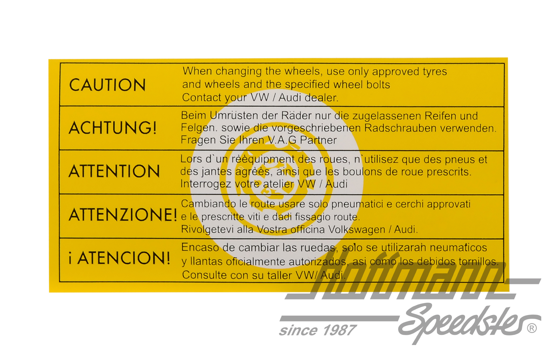 Autocollant "Attention changement de pneus", petit | 321 000 398 | 021-0199-90