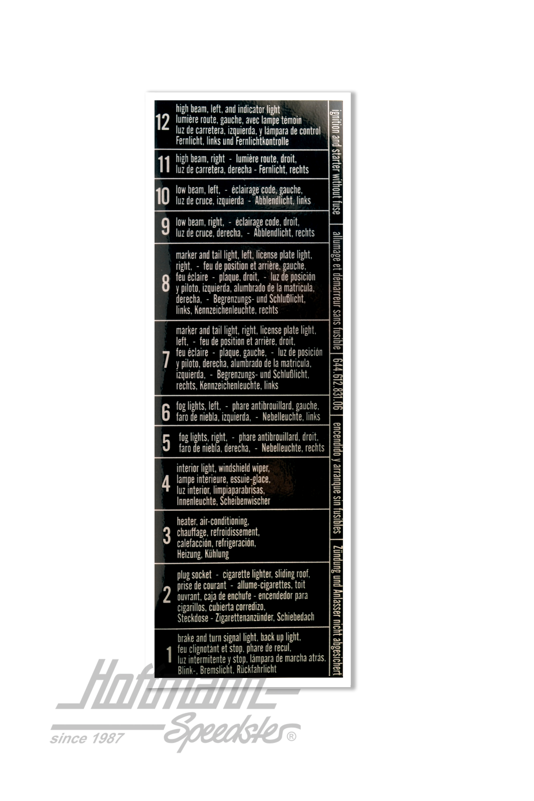 Autocollant, boîte à fusibles, 356 B/C                                                              