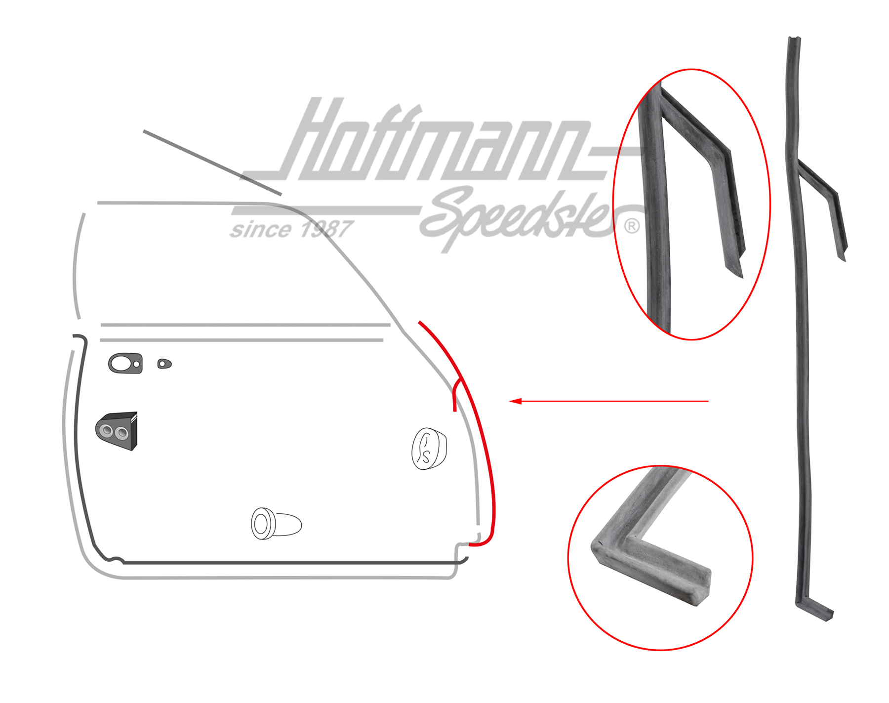 Joint de montant de porte, Karmann Ghia, droite | 141 831 712 A | 060-0032