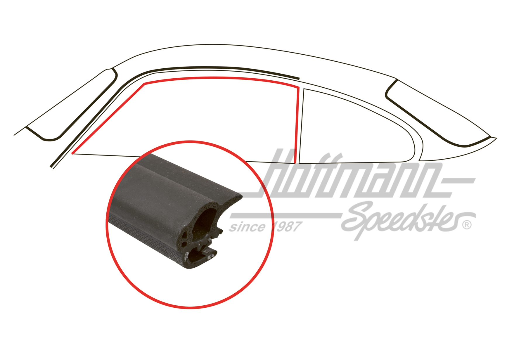 Joint, vitre de porte, Coupé, 71-74, gauche | 143 845 211 B | 060-0403-01