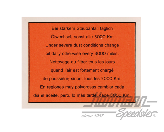 Autocollant "vidange d'huile", filtre à air, Bus T1 | ZVW25A | 021-0195-10